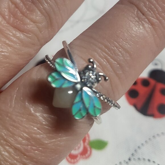 Glow in the Dark CZ Firefly Sterling Silver Ring - Picture 4 of 6
